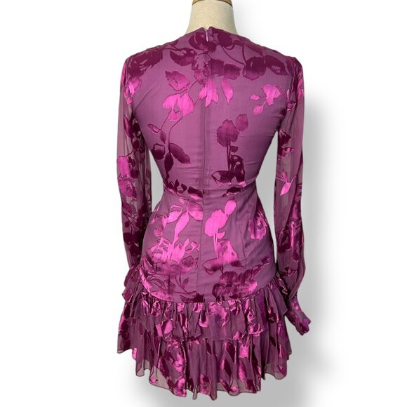 Alexis Barbara Emma Wrap Flounce Dress Lilac Devore Faux Wrap Long Sleeve Sz S - Picture 4 of 9